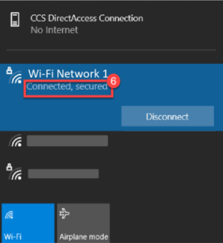 Screenshot of the Windows wifi connection dialogue once the wifi is connected.