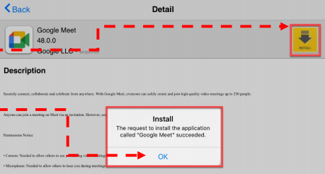 Screenshot of the App Details screen for the Google Meet app in the FileWave App Portal