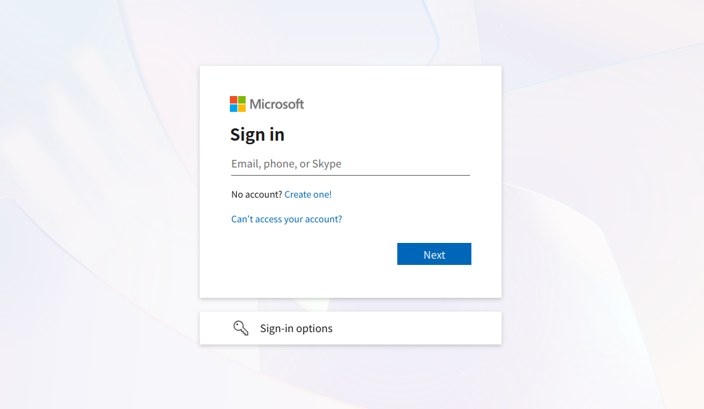 Microsoft SSO login page